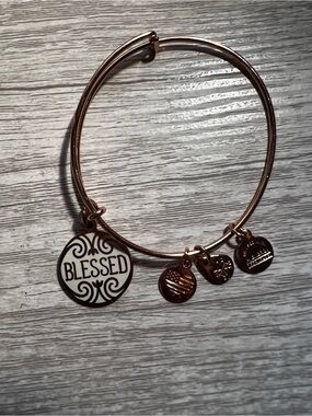 Rose Gold 'Blessed' Charm Bangle Bracelet